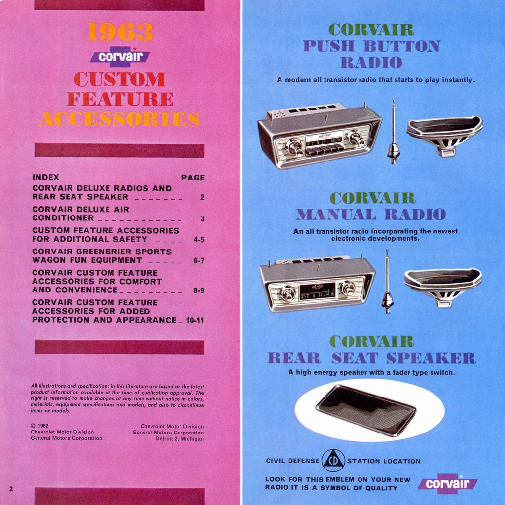 1963 Chevrolet Corvair Accessories Booklet Page 2